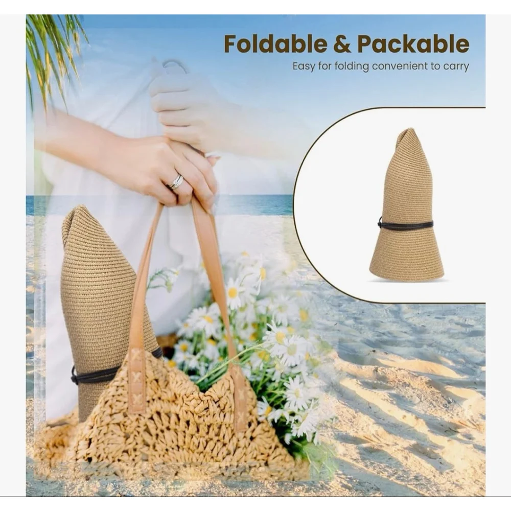 NEW Simplicity Beige Straw Sun Hat with Black Band One Size